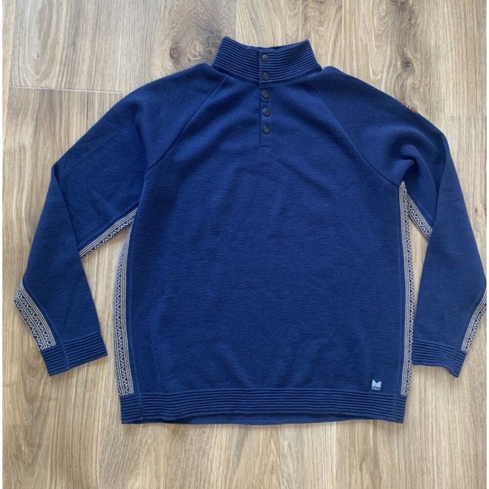 Dale of Norway Geilo Wool Sweater Mens L Blue Nordic Side Trim Snap Pullover